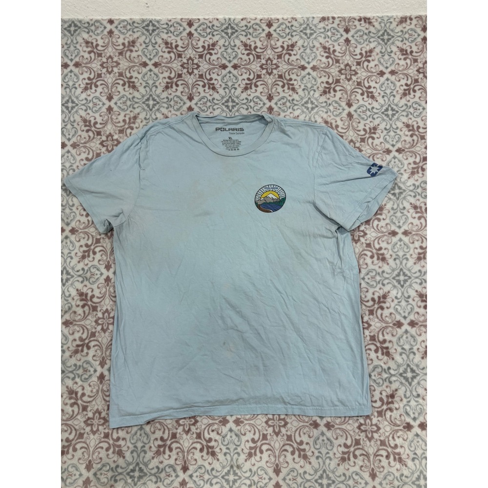Polaris Think Outside Mens XL Blue Graphic T-Shirt Mountain Logo Short Sleeve